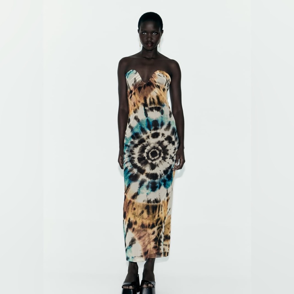 NWOT Zara fitted strapless tulle tie-dye dress